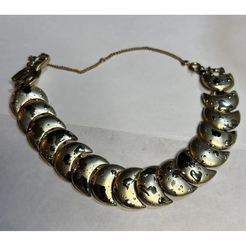 Vintage Silver Tone Splatter Modernist Link Bracelet Safety Chain